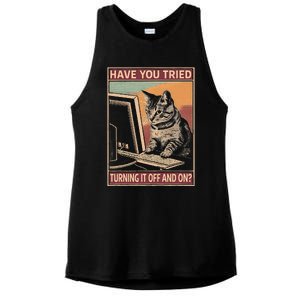 Have You Tried Turning It Off And On Tech Support Humor Cat Ladies PosiCharge Tri-Blend Wicking Tank