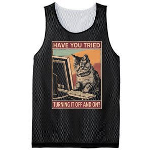 Have You Tried Turning It Off And On Tech Support Humor Cat Mesh Reversible Basketball Jersey Tank