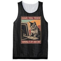 Have You Tried Turning It Off And On Tech Support Humor Cat Mesh Reversible Basketball Jersey Tank