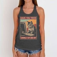 Have You Tried Turning It Off And On Tech Support Humor Cat Women's Knotted Racerback Tank