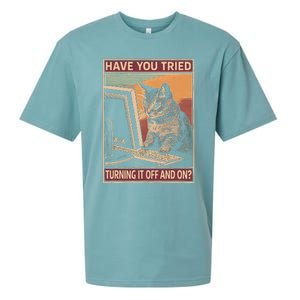 Have You Tried Turning It Off And On Tech Support Humor Cat Sueded Cloud Jersey T-Shirt