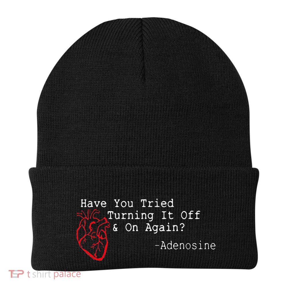 Have You Tried Turning It Off And On Again Adenosine Heart Knit Cap Winter Beanie