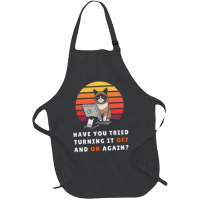 Have You Tried Turning It Off And On Again Tech-Support Cat Full-Length Apron With Pockets
