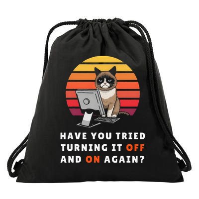 Have You Tried Turning It Off And On Again Tech-Support Cat Drawstring Bag