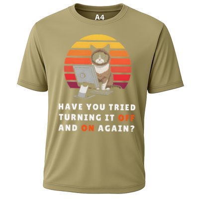 Have You Tried Turning It Off And On Again Tech-Support Cat Cooling Performance Crew T-Shirt