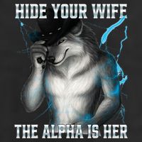 Hide Your Wife The Alpha Is Here Funny Werewolf Meme 7 Panel Mesh Trucker Snapback Hat