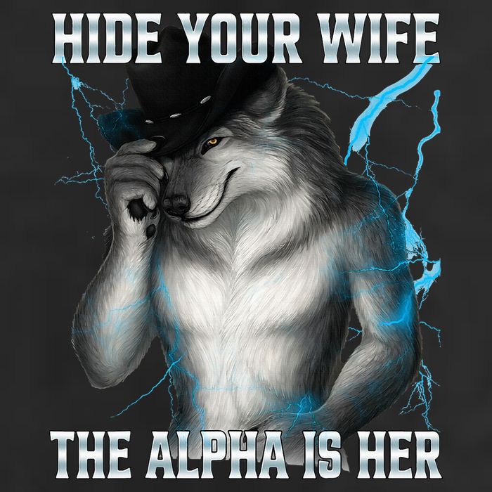Hide Your Wife The Alpha Is Here Funny Werewolf Meme 7 Panel Mesh Trucker Snapback Hat