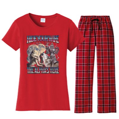 Hide Your Wife The Alpha Is Here Women's Flannel Pajama Set