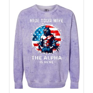 Hide Your Wife The AlphaS Here Usa Meme Werewolf Meme Colorblast Crewneck Sweatshirt