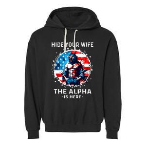 Hide Your Wife The AlphaS Here Usa Meme Werewolf Meme Garment-Dyed Fleece Hoodie