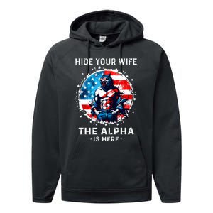 Hide Your Wife The AlphaS Here Usa Meme Werewolf Meme Performance Fleece Hoodie