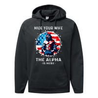 Hide Your Wife The AlphaS Here Usa Meme Werewolf Meme Performance Fleece Hoodie