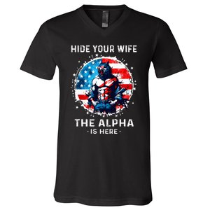 Hide Your Wife The AlphaS Here Usa Meme Werewolf Meme V-Neck T-Shirt