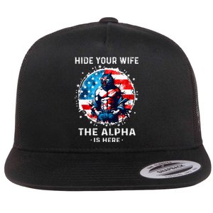 Hide Your Wife The AlphaS Here Usa Meme Werewolf Meme Flat Bill Trucker Hat