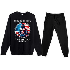 Hide Your Wife The AlphaS Here Usa Meme Werewolf Meme Premium Crewneck Sweatsuit Set