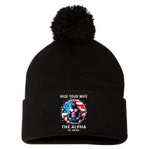 Hide Your Wife The AlphaS Here Usa Meme Werewolf Meme Pom Pom 12in Knit Beanie