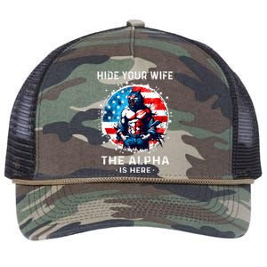 Hide Your Wife The AlphaS Here Usa Meme Werewolf Meme Retro Rope Trucker Hat Cap