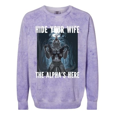 Hide Your Wife The Alphas Here Meme Colorblast Crewneck Sweatshirt