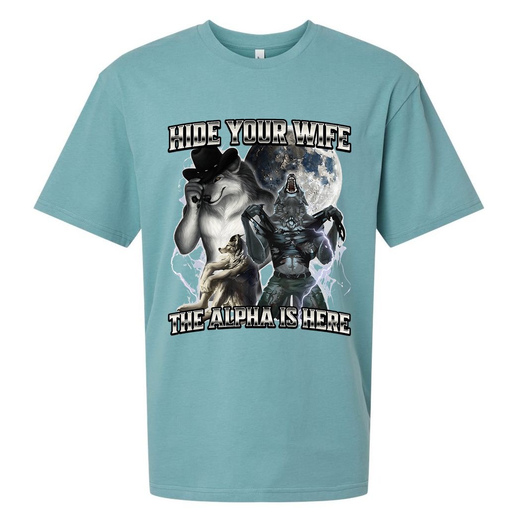 Hide Your Wife The Alpha Is Here Sueded Cloud Jersey T-Shirt