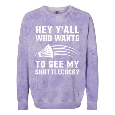 Hey Yall Who Wants To See My Shuttlecock Badminton Sport Funny Gift Colorblast Crewneck Sweatshirt