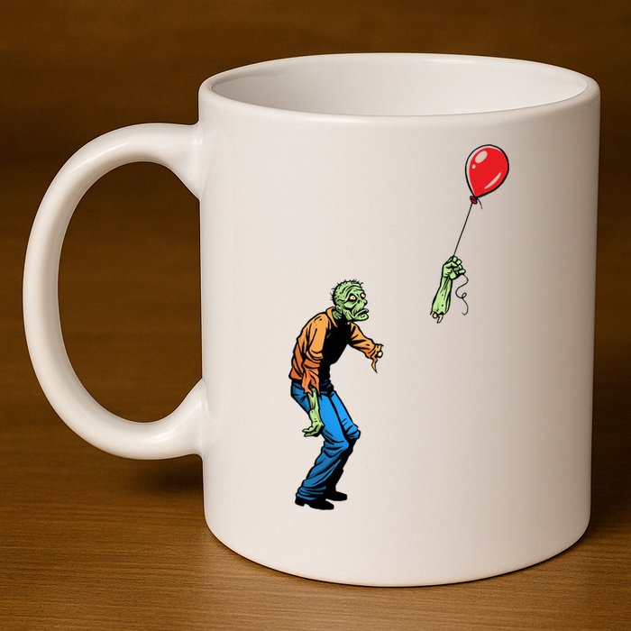 Halloween Zombie Balloon Funny Cut Off Arm 11oz C Handle Ceramic Mug