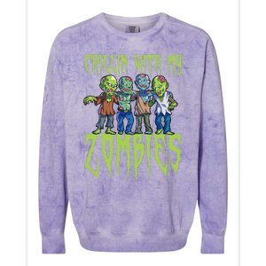 Halloween Zombies Funny Halloween Chillin With My Zombies Colorblast Crewneck Sweatshirt