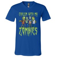 Halloween Zombies Funny Halloween Chillin With My Zombies V-Neck T-Shirt