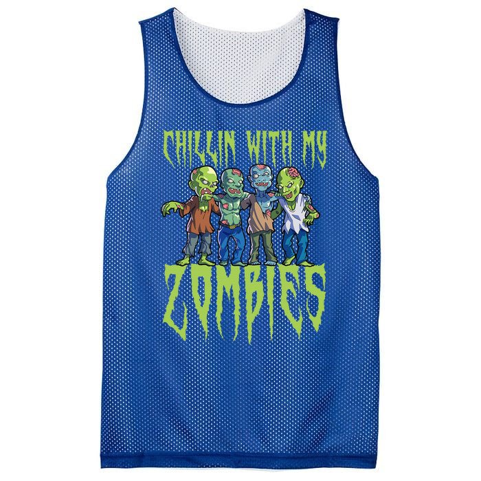 Halloween Zombies Funny Halloween Chillin With My Zombies Mesh Reversible Basketball Jersey Tank