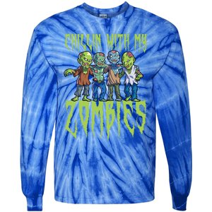 Halloween Zombies Funny Halloween Chillin With My Zombies Tie-Dye Long Sleeve Shirt