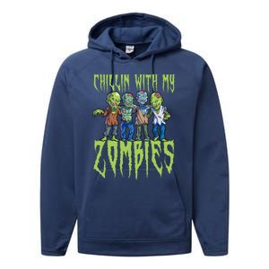 Halloween Zombies Funny Halloween Chillin With My Zombies Performance Fleece Hoodie