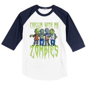 Halloween Zombies Funny Halloween Chillin With My Zombies Baseball Sleeve Shirt