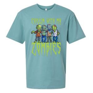 Halloween Zombies Funny Halloween Chillin With My Zombies Sueded Cloud Jersey T-Shirt