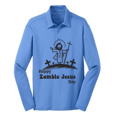 Happy Zombie Jesus Day Silk Touch Performance Long Sleeve Polo