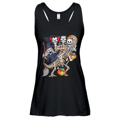 Halloween Zombie Mummy Skeletons Riding T Rex Funny Pumpkin Ladies Essential Flowy Tank