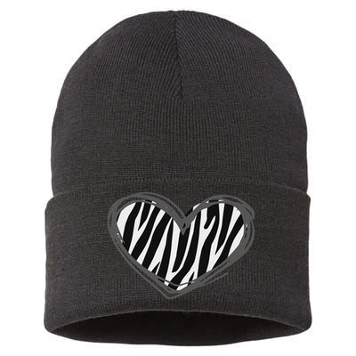 Heart Zebra Print For Zebra Lover Sustainable Knit Beanie