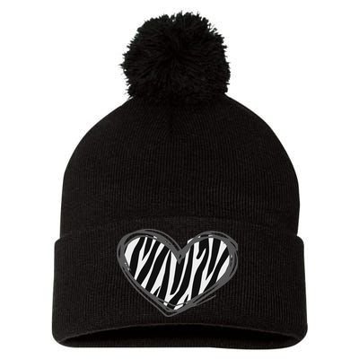 Heart Zebra Print For Zebra Lover Pom Pom 12in Knit Beanie