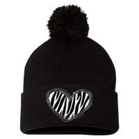 Heart Zebra Print For Zebra Lover Pom Pom 12in Knit Beanie