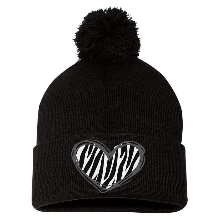 Heart Zebra Print For Zebra Lover Pom Pom 12in Knit Beanie