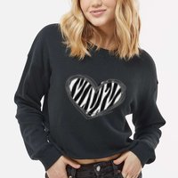 Heart Zebra Print For Zebra Lover Cropped Pullover Crew