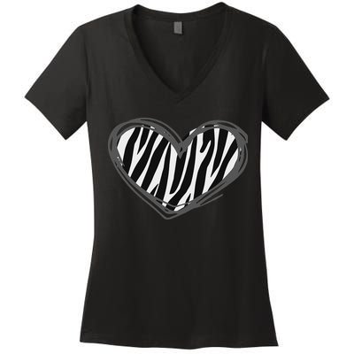 Heart Zebra Print For Zebra Lover Women's V-Neck T-Shirt