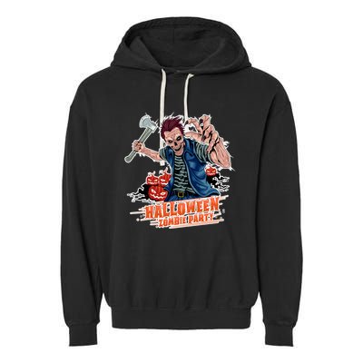 Halloween Zombie Party Pumpkin Patch Zombies Funny Garment-Dyed Fleece Hoodie