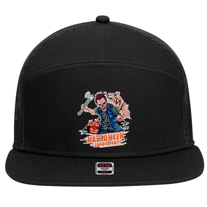 Halloween Zombie Party Pumpkin Patch Zombies Funny 7 Panel Mesh Trucker Snapback Hat