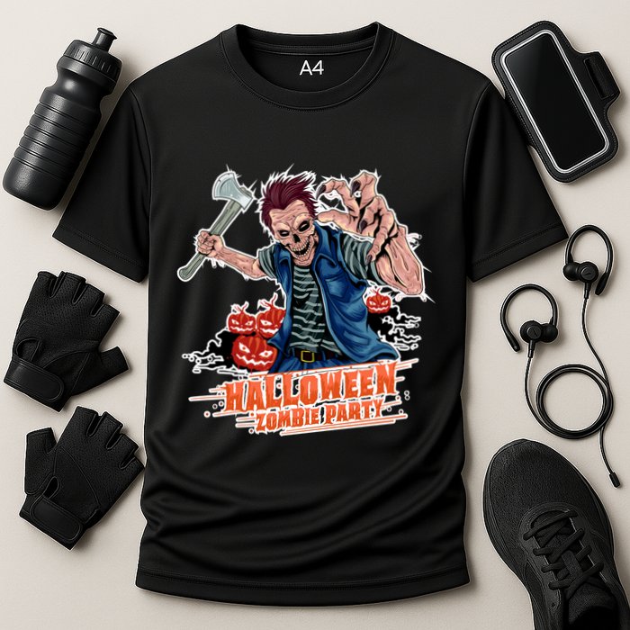 Halloween Zombie Party Pumpkin Patch Zombies Funny Cooling Performance Crew T-Shirt