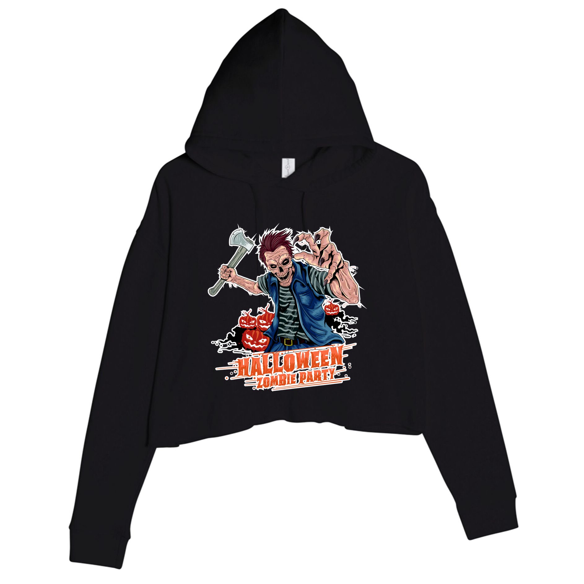 Halloween Zombie Party Pumpkin Patch Zombies Funny Crop Fleece Hoodie