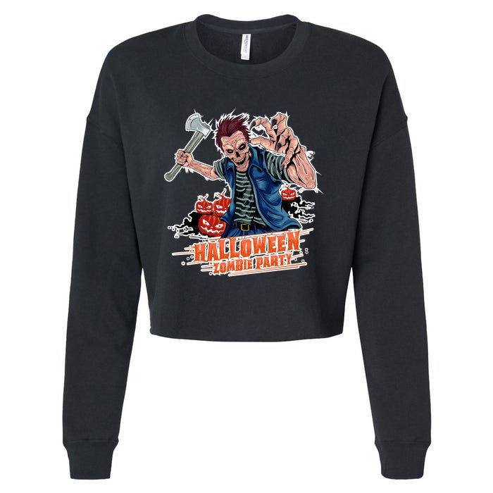 Halloween Zombie Party Pumpkin Patch Zombies Funny Cropped Pullover Crew