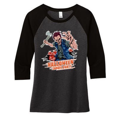 Halloween Zombie Party Pumpkin Patch Zombies Funny Women's Tri-Blend 3/4-Sleeve Raglan Shirt