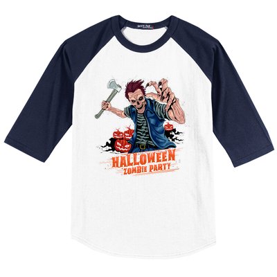 Halloween Zombie Party Pumpkin Patch Zombies Funny Baseball Sleeve Shirt