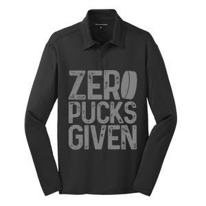 Hockey Zero Pucks Given Funny Hockey Player Goalie Silk Touch Performance Long Sleeve Polo