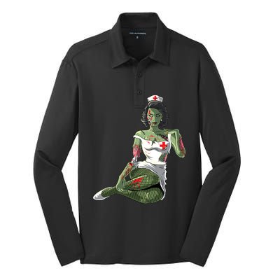 Halloween Zombie Pin Up Nurse Lady Gift Silk Touch Performance Long Sleeve Polo