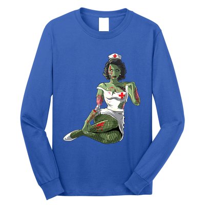 Halloween Zombie Pin Up Nurse Lady Gift Long Sleeve Shirt